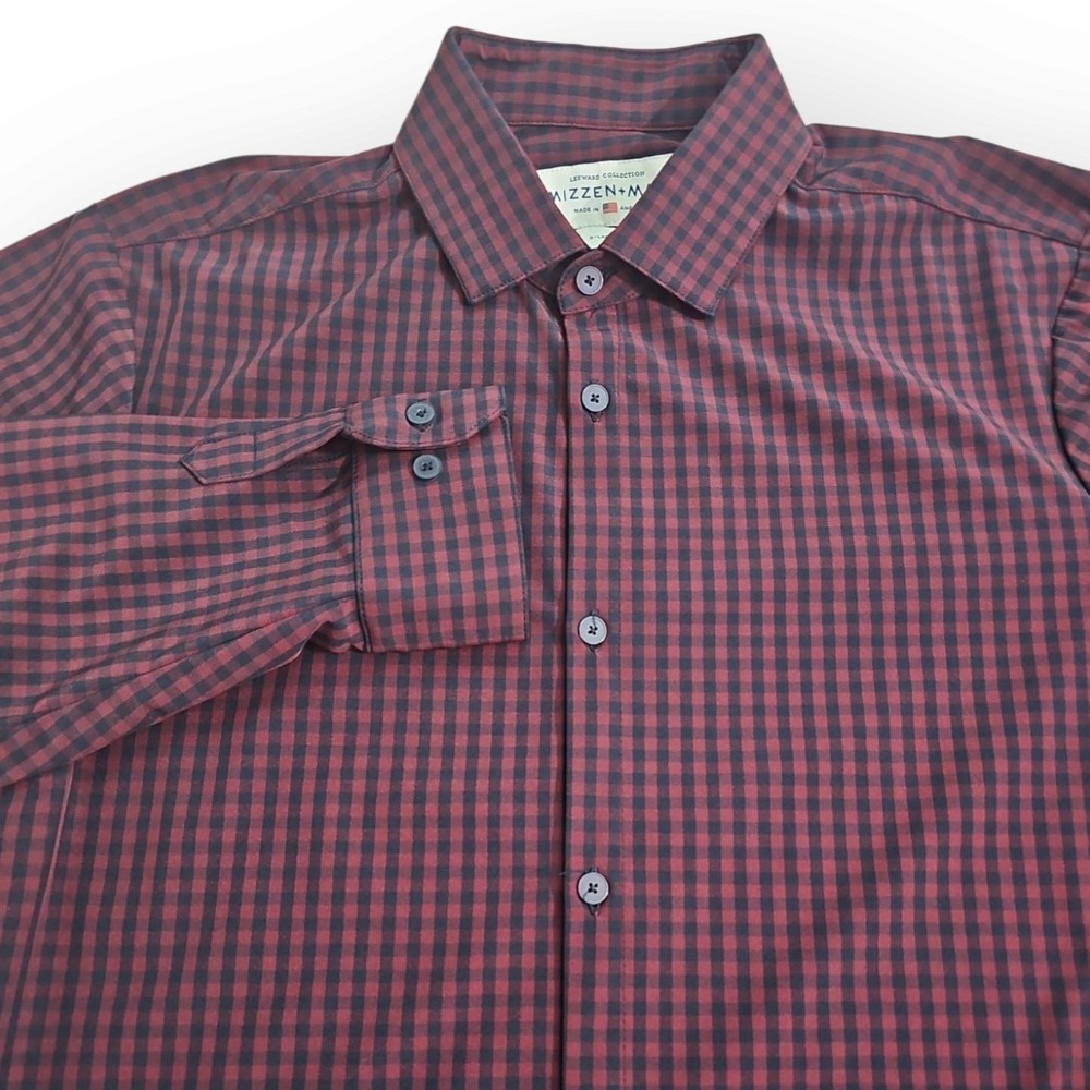 Mizzen+Main XL Trim Fit Dark Maroon,‎ Black Check Long Sleeve Shirt